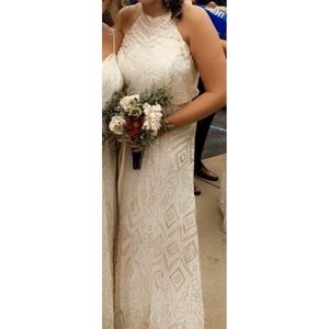 Women’s Bridesmaid Cream Long High Neck Dress